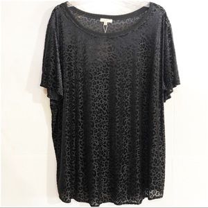 NEW Kori Black Velvet Burnout Leopard Tee Sz 1XL